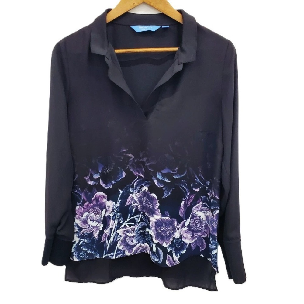 Simply Vera Vera Wang Black Blouse with Purple Floral Hem